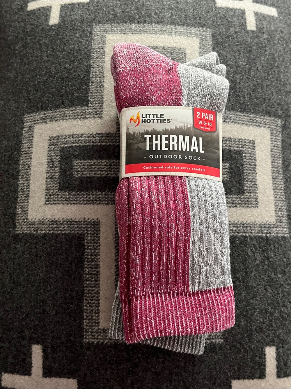 NWT Little Hotties Women's Thermal Outdoor Socks — Pink & Gray (2 Pair)